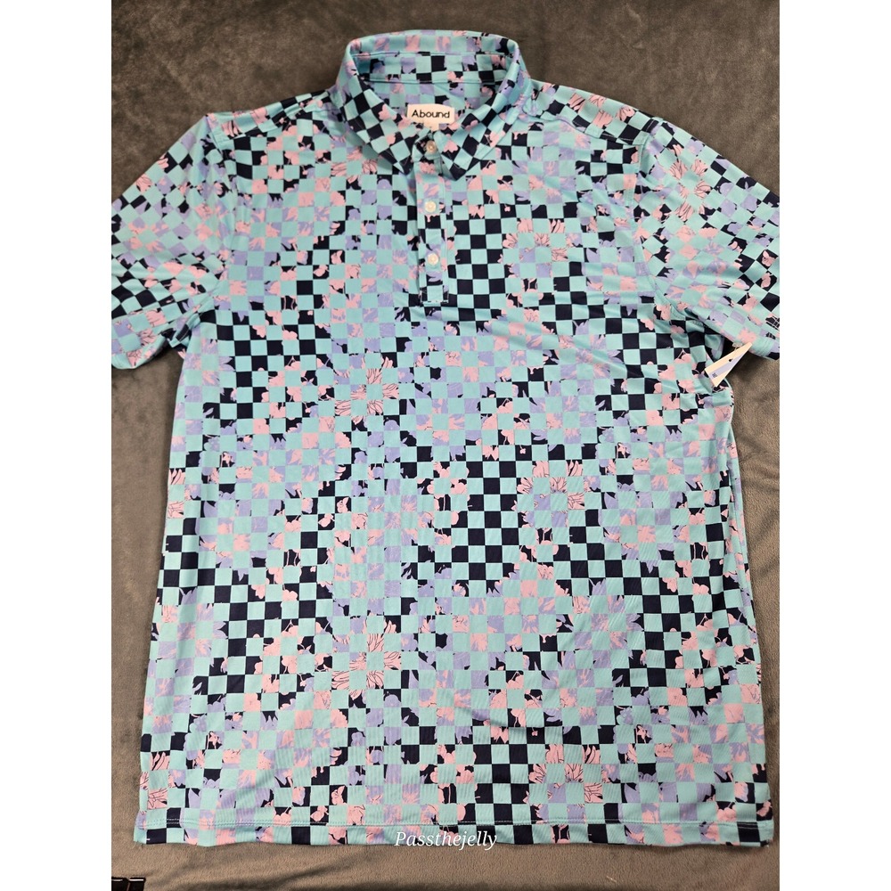 Abound Polo Shirt Mens Medium Geometric All Over Print Golf Performance UPF Cool